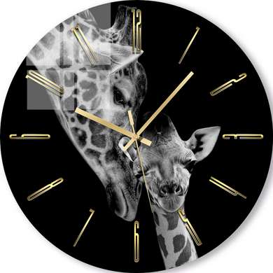 Glass clock - Mother and baby giraffe, 40cm