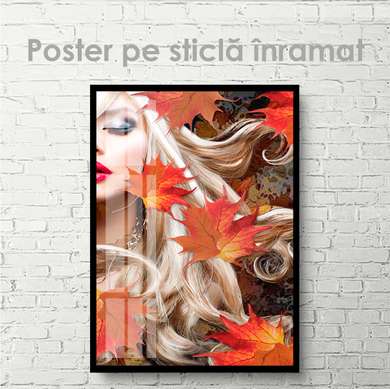 Poster - O blondă în frunziș, 30 x 60 см, Panza pe cadru
