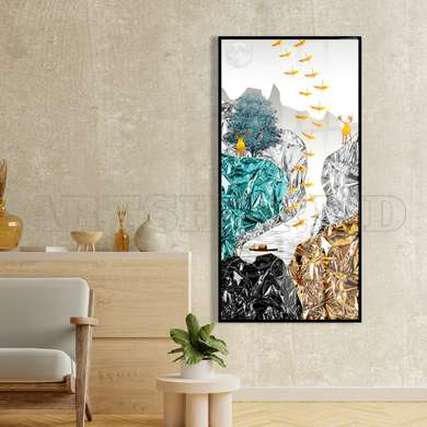 Poster - Natura in stil abstract, 45 x 90 см, Poster inramat pe sticla, Abstracție