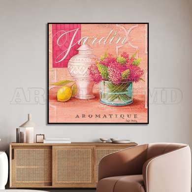 Poster - Vaza cu flori roz pe un fundal roz, 100 x 100 см, Poster înrămat, Provence