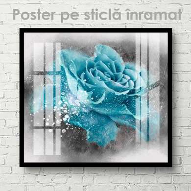 Poster - Trandafir albastru strălucitor, 100 x 100 см, Poster inramat pe sticla
