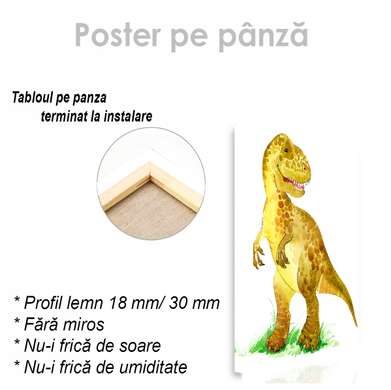 Poster - Dinosaur in watercolor 4, 60 x 90 см, Framed poster on glass, For Kids