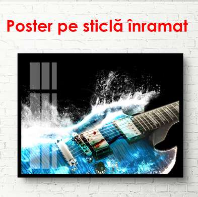 Постер - Синяя гитара, 90 x 60 см, Постер на Стекле в раме, Музыка