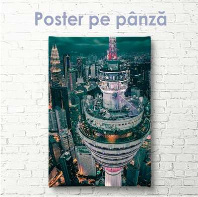Постер - Телебашня с высоты, 30 x 45 см, Холст на подрамнике, Города и Карты
