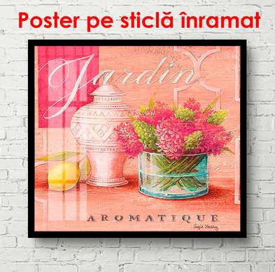 Poster - Vaza cu flori roz pe un fundal roz, 100 x 100 см, Poster înrămat, Provence