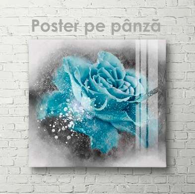 Poster - Trandafir albastru strălucitor, 100 x 100 см, Poster inramat pe sticla