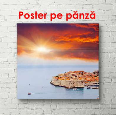 Постер - Океан на фоне заката, 100 x 100 см, Постер в раме, Города и Карты