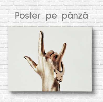 Poster - Golden Hand, 90 x 45 см, Framed poster on glass