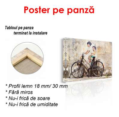 Poster - Fotografia unui copil pe bicicletă, 90 x 60 см, Poster înrămat, Vintage