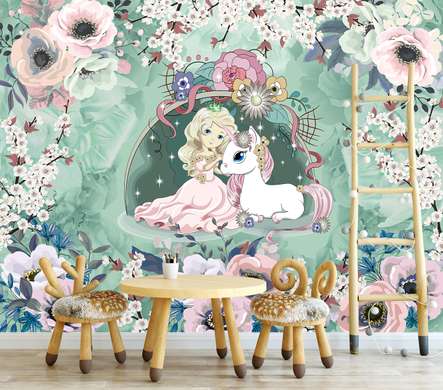 Nursery Wall Mural - Girl and unicorn