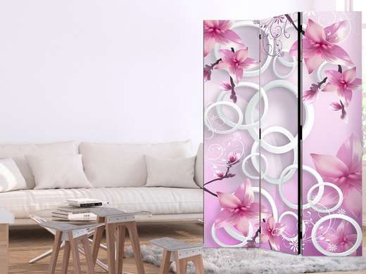 Screen - Pink flowers and white circles., 7