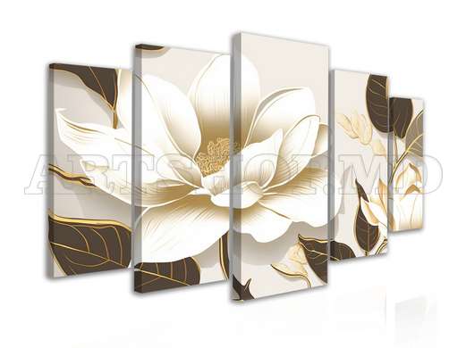 Modular picture, White flowers with brown leaves, 108 х 60