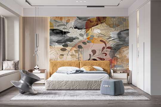 Wall mural - Gray leaves and modern abstraction