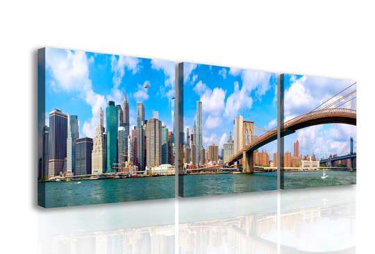 Tablou Pe Panza Multicanvas, Panorama Manhattanului de Jos, 225 x 75