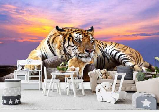 Фотообои - Тигр на фоне заката