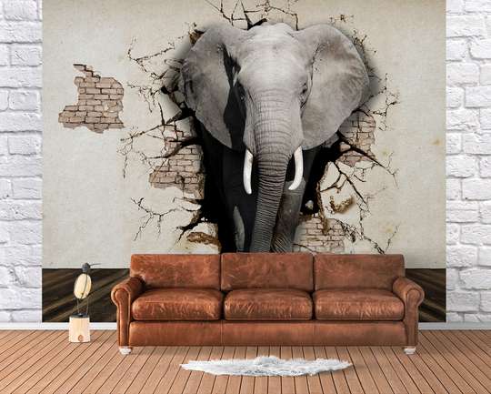 Фотообои -Слон рушит стену
