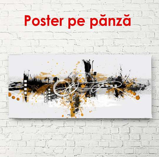 Постер - Золотистая абстракция, 150 x 50 см, Постер в раме, Абстракция