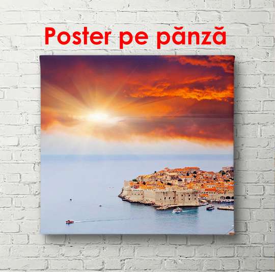Постер - Океан на фоне заката, 100 x 100 см, Постер в раме, Города и Карты