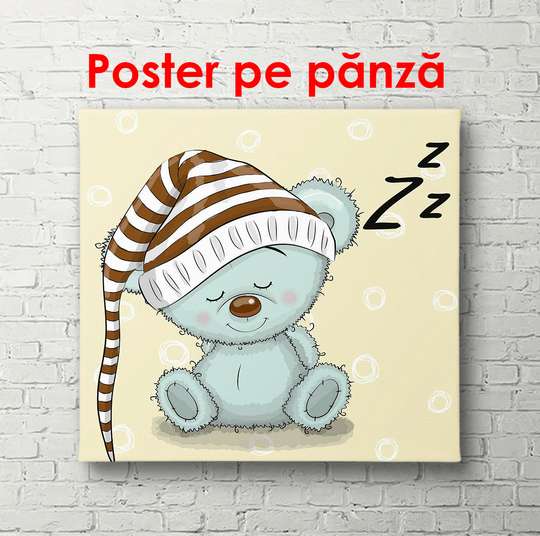 Постер - Мишка голубого цвета, 100 x 100 см, Постер в раме, Для Детей
