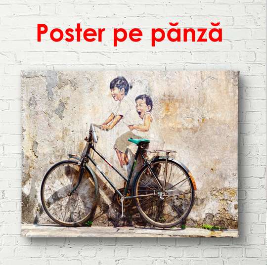 Постер - Фотография детки на велосипеде, 90 x 60 см, Постер в раме