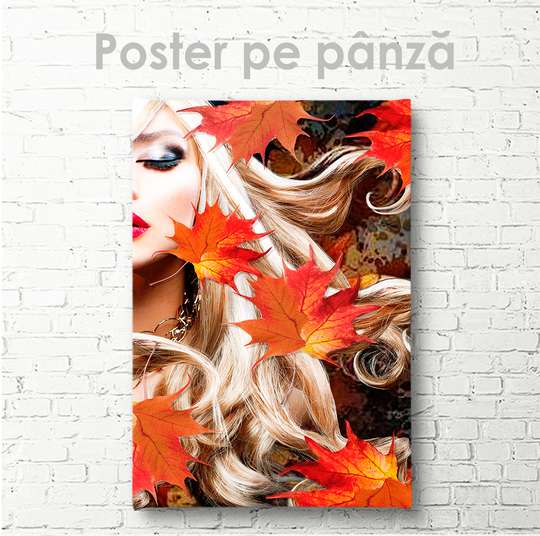 Постер - Блондинка в листве, 30 x 60 см, Холст на подрамнике