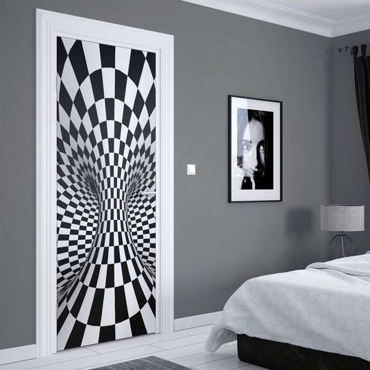 3D door sticker, Black and white tunnel, 60 x 90cm, Door Sticker