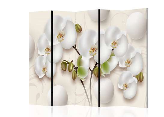 Paravan - Crenguțe de orhidee albă pe un fundal delicat, 7