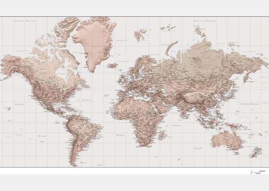 Фотообои - Физическая карта мира бежевого цвета