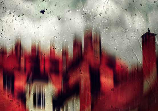 Постер - Красный город, 45 x 30 см, Холст на подрамнике, Абстракция