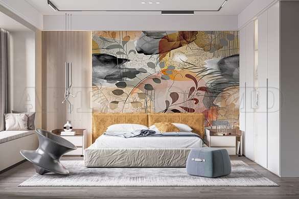 Wall mural - Gray leaves and modern abstraction