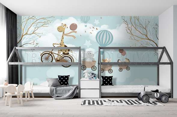 Nursery Wall Mural - Cute animals on a blue background