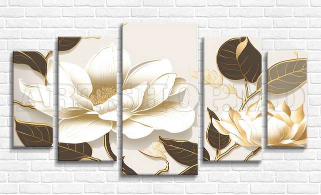 Modular picture, White flowers with brown leaves, 206 x 115