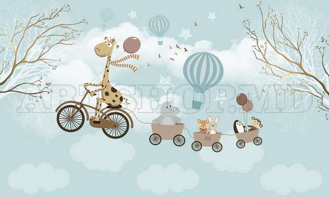 Nursery Wall Mural - Cute animals on a blue background