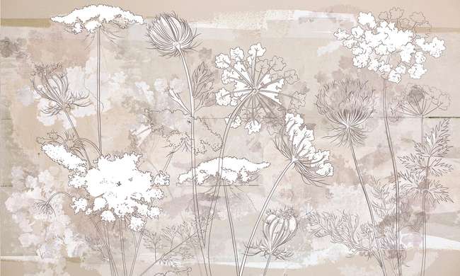 Wall Mural - Painted plants on a beige background