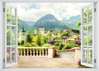 Stickere pentru pereți - Fereastra 3D cu vedere spre un oraș minunat în munți, Imitarea Ferestrei, 130 х 85
