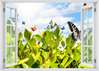 Stickere pentru pereți - Fereastra 3D cu vedere spre o grădină cu flori, Imitarea Ferestrei, 130 х 85