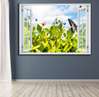 Stickere pentru pereți - Fereastra 3D cu vedere spre o grădină cu flori, Imitarea Ferestrei, 130 х 85