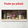 Постер - Цветочный натюрморт на полке, 90 x 45 см, Постер на Стекле в раме, Прованс