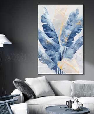 Poster - Blue tropical leaves, 30 x 45 см, Canvas on frame, Botanical