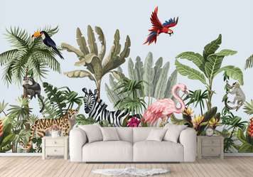 Wall Mural - Animals in the jungle, seamless print