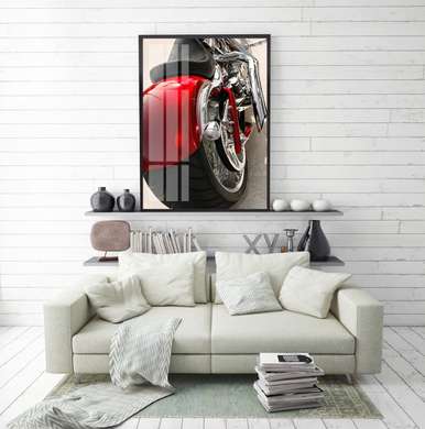 Poster - Motocicletă roșie pe un fundal alb, 45 x 90 см, Poster înrămat, Transport