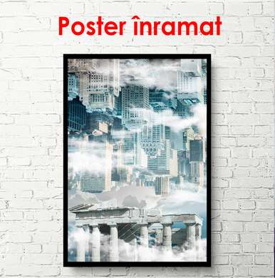 Poster - Istorie vs. Modernitate, 45 x 90 см, Poster inramat pe sticla, Orașe și Hărți