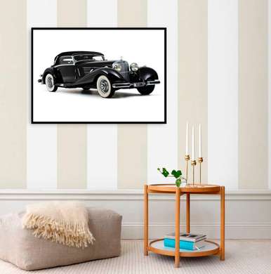 Poster - Black Mercedes on a white background, 90 x 60 см, Framed poster, Transport