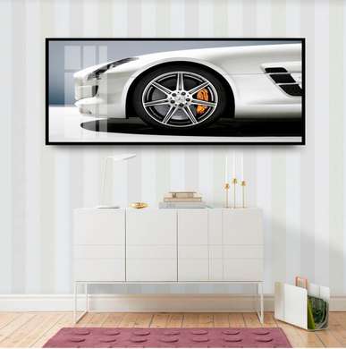 Poster - Gray Mercedes, 90 x 45 см, Framed poster on glass, Transport