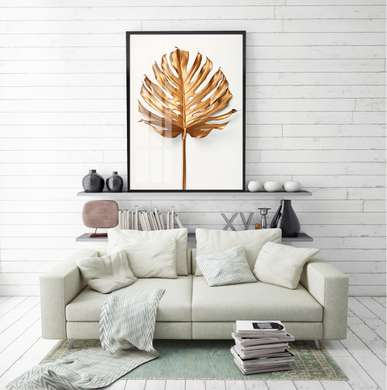 Poster - Golden Leaf, 30 x 45 см, Canvas on frame, Botanical