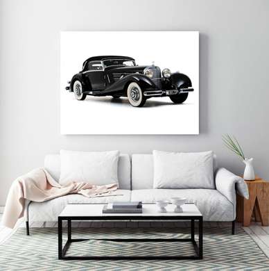 Poster - Mercedes negru pe un fond alb, 90 x 60 см, Poster înrămat, Transport