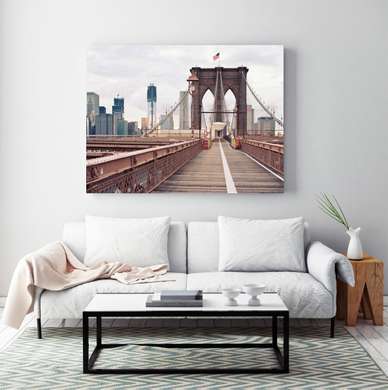 Poster - Podul Brooklyn, 90 x 60 см, Poster înrămat, Orașe și Hărți