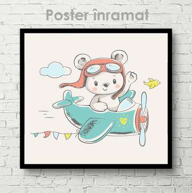 Poster - Ursulețul- pilot, 40 x 40 см, Panza pe cadru, Pentru Copii