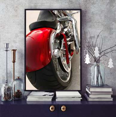 Постер - Красный мотоцикл на белом фоне, 45 x 90 см, Постер в раме, Транспорт