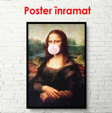 Poster - Mona Lisa umflă un balon, 30 x 45 см, Panza pe cadru, Persoane Celebre